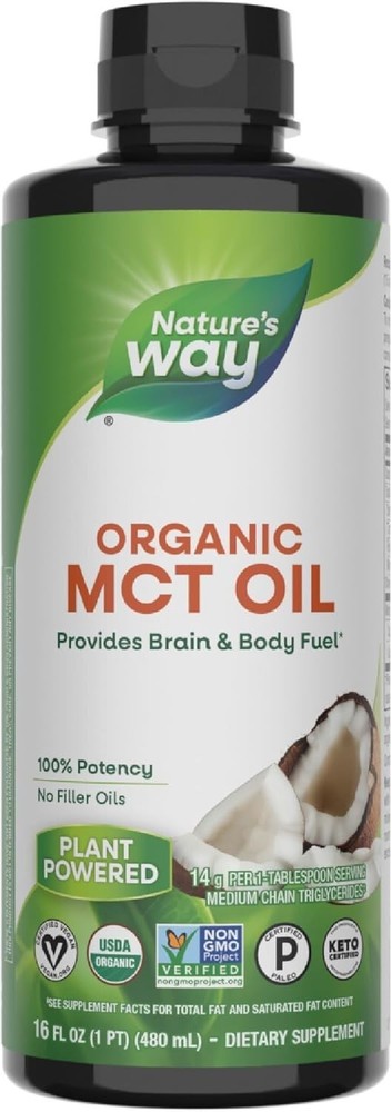 Organic MCT Oil 16 Fl Oz Brain and Body Fuel from Coconuts C8 Caprylic Acid