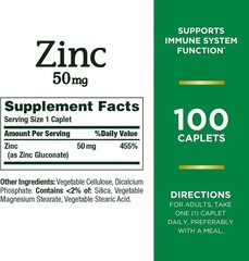 Nature’s Bounty Zink Supports Immune Health 50mg 100 ct Caplets