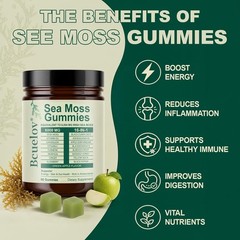 Sea Moss Gummies, 16-in-1 Blend with Ashwagandha, Black Seed Oil, Bladder Wrack,