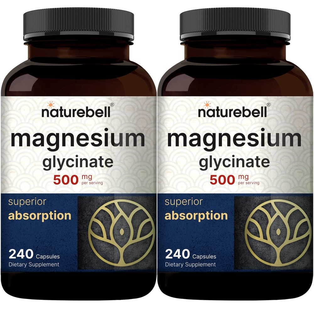 NatureBell Magnesium Glycinate 500mg, 480 Capsules (2 Pack) | 100% Chelated