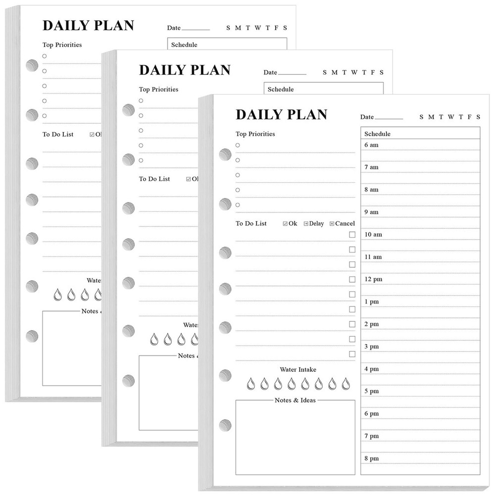 (3-Pack) 7-Hole Undated Daily Planner Refill – A5 To Do List Insert, 300 Shee…