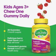Culturelle Kids Probiotic + Gluten Free Veggie Fiber Gummies – Berry – 30ct