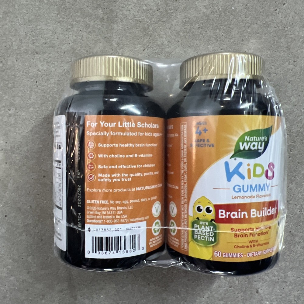 2 Bottles (120 Pcs) Nature’s Way Kids Brain Builder Gummies, Lemonade EXP 10/27