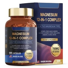 Magnesium 1-3x 12 in 700mg-Glycinate Complex 1 Citrate Malate Taurate 120 Caps