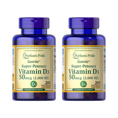Puritan’s Pride Vitamin D3 50 mcg (2000 IU) – 200 Caplets – 2 Pack – Exp 03/2028