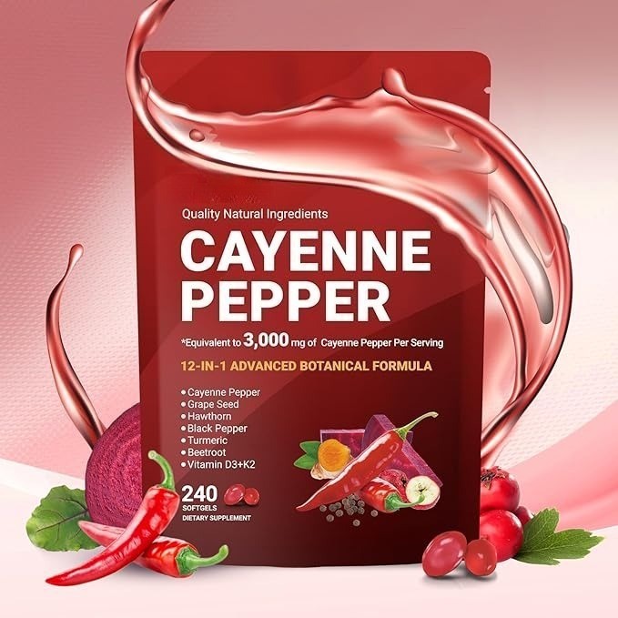 Cayenne Pepper Softgel Support Leg Vein Heart Blood Vessel Health Vitamin D3+K2,