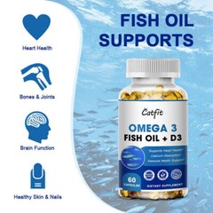 120Pcs Omega 3 Fish Oil+Vitamin D3 Pills 1200mg 3x Strength High Potency