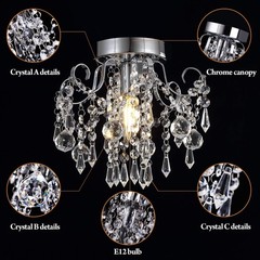 Q&S Small Crystal Chandelier,Flush Mount-Modern Mini Ceiling Light Fixture fo…
