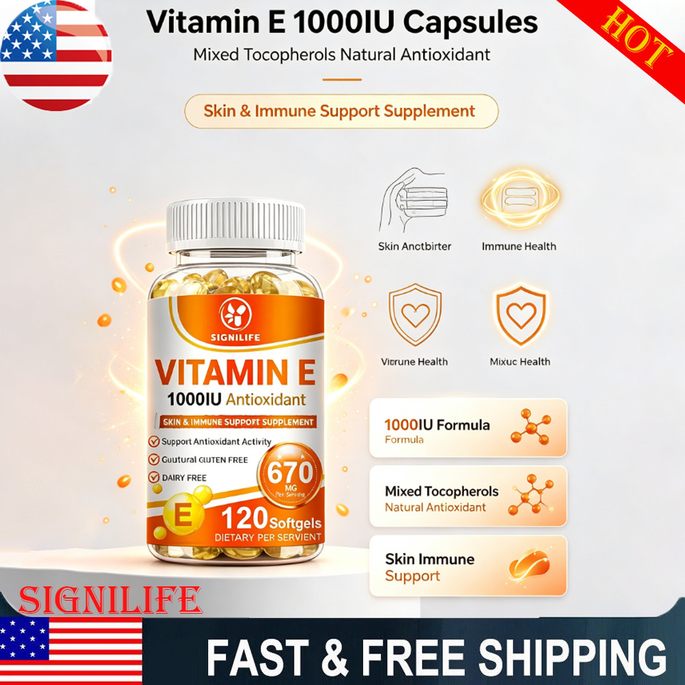Vitamin E 1000IU Mixed Tocopherols Natural Antioxidant for Skin & Immune Support
