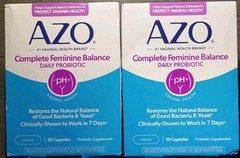 AZO COMPLETE FEMININE BALANCE VAGINAL DAILY PROBIOTIC SUPPLEMENT 30 X2 60 CAPS!!