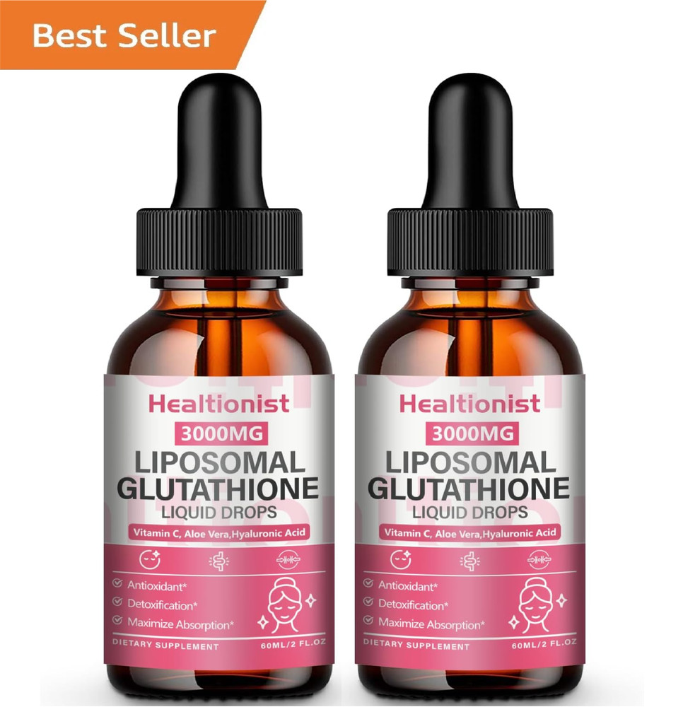 2 Pack 3000mg Liposomal Glutathione Liquid Drops with Vitamin C, 98% Absorption,