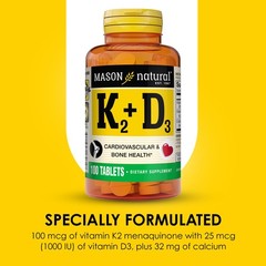 MASON NATURAL Vitamin K2 + D3, 100,Day 100 Count (Pack of 1), No Color