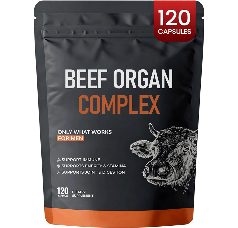 Forgebody Beef Organ Complex Supplement for Men, 120 Capsules Grass Fed Beef …