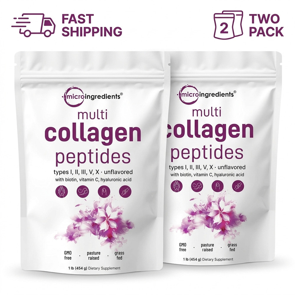 2-Pack Micro Ingredients Multi Collagen Peptides Types I II III V X Biotin 2lb P