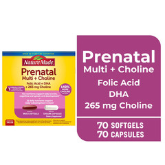Nature Made Prenatal Multi + Choline Folic Acid + DHA 265 mg, 70+70 Count, 02/26