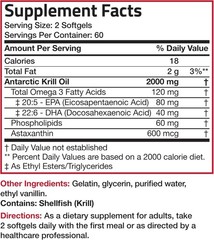 Non-GMO Antarctic Krill Oil 2000 mg with Omega-3s – 120 Easy-to-Swallow Softgels