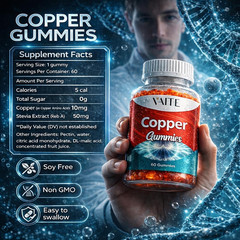 VAITE Copper Supplement Gummies 10 mg Amino Acid Chelate – Trace Mineral that Pl