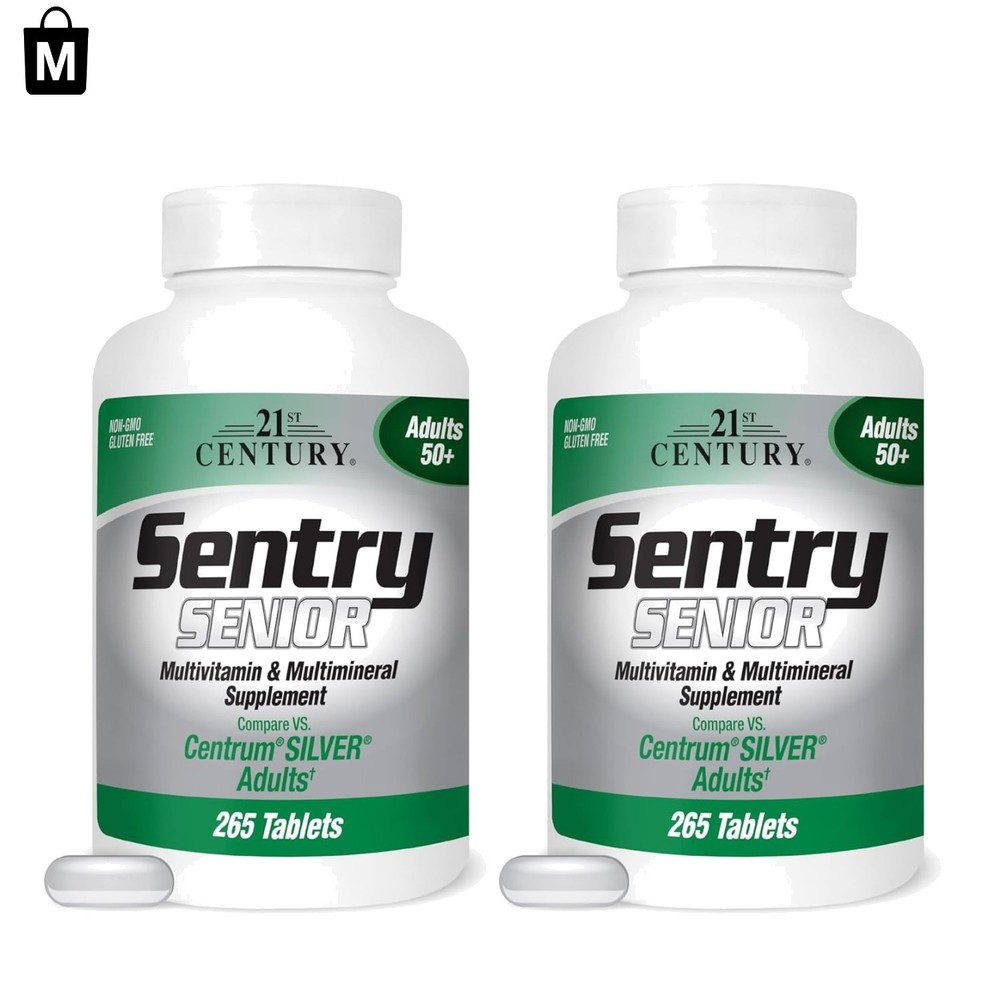 Economy Pack of 2 Sentry Senior Tablets, Gluten-Free Daily Vitamins for 9