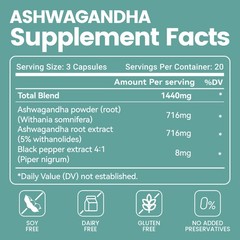 VivoNu Ashwagandha Black Pepper Capsules 60ct Immune Support Mood Sleep Health