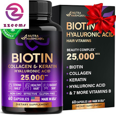 Biotin | Collagen | Keratin | Hyaluronic Acid – Hair Growth Support Pills, 25000