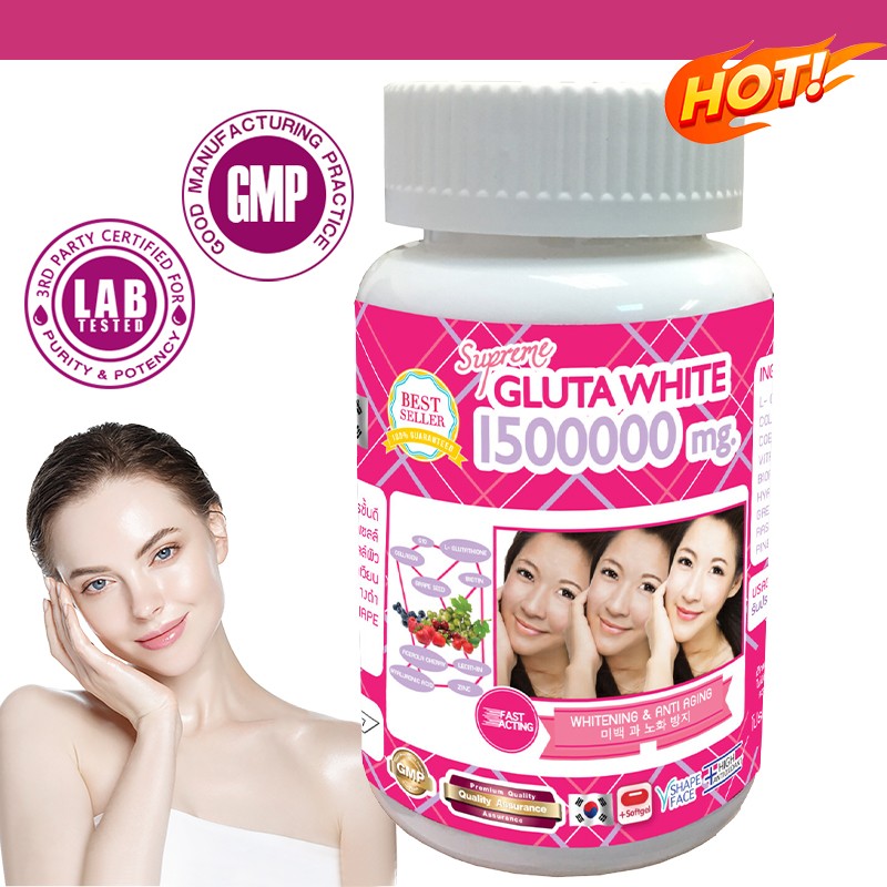 White Gluta Supreme 1500000 mg Capsules :- Skin Whitening, Anti-Aging