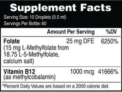 60 Servings Organic L-Methylfolate 15mg + B12 1000mcg Liquid Drops – Gluten Free