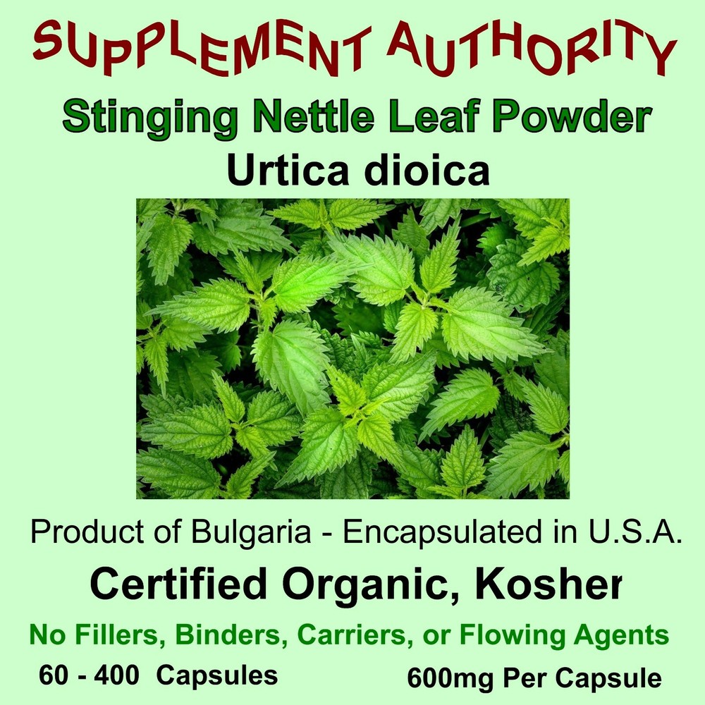 Stinging Nettle Leaf Root Powder Capsules – Certified Organic, Kosher – FRESH!