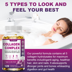 120pcs Multi Collagen Peptides 2000mg -Type I, II, III, V, X-Anti-Aging Collagen