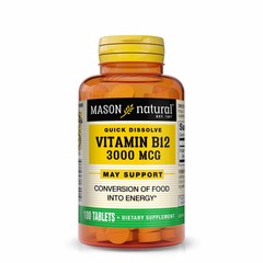 Mason Natural Vitamin B12 3000 mcg Quick Dissolve, Raspberry Flavor, 100 Tablets