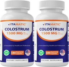 2 Pack Vitamatic Bovine Colostrum Supplement 1500 mg per Serving – 180 Capsule