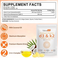 Vitamin D3 K2 Supplement 10000 IU 120 Softgels MXCZBSM