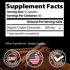 Premium Ceylon Cinnamon 1800mg | 240 Capsules | Natural Antioxidant | Made in US