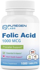 Puregen Labs Folic Acid (Vitamin B9) 1000 mcg, 1000 Tablets