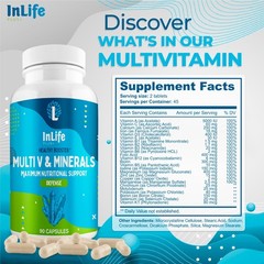 Inlife Plus + Multivitamin with 25 Vitamins & Minerals (90 Tablets) | Immune, En