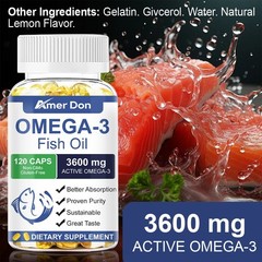 Omega 3 Fish Oil Capsules 3x Strength 3600mg EPA & DHA, Highest Potency