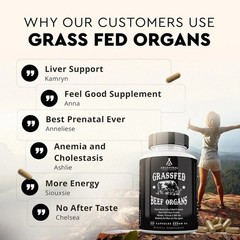 Ancestral Supplements Grass Fed Beef Organ Supplement 180 Capsules Non-GMO new