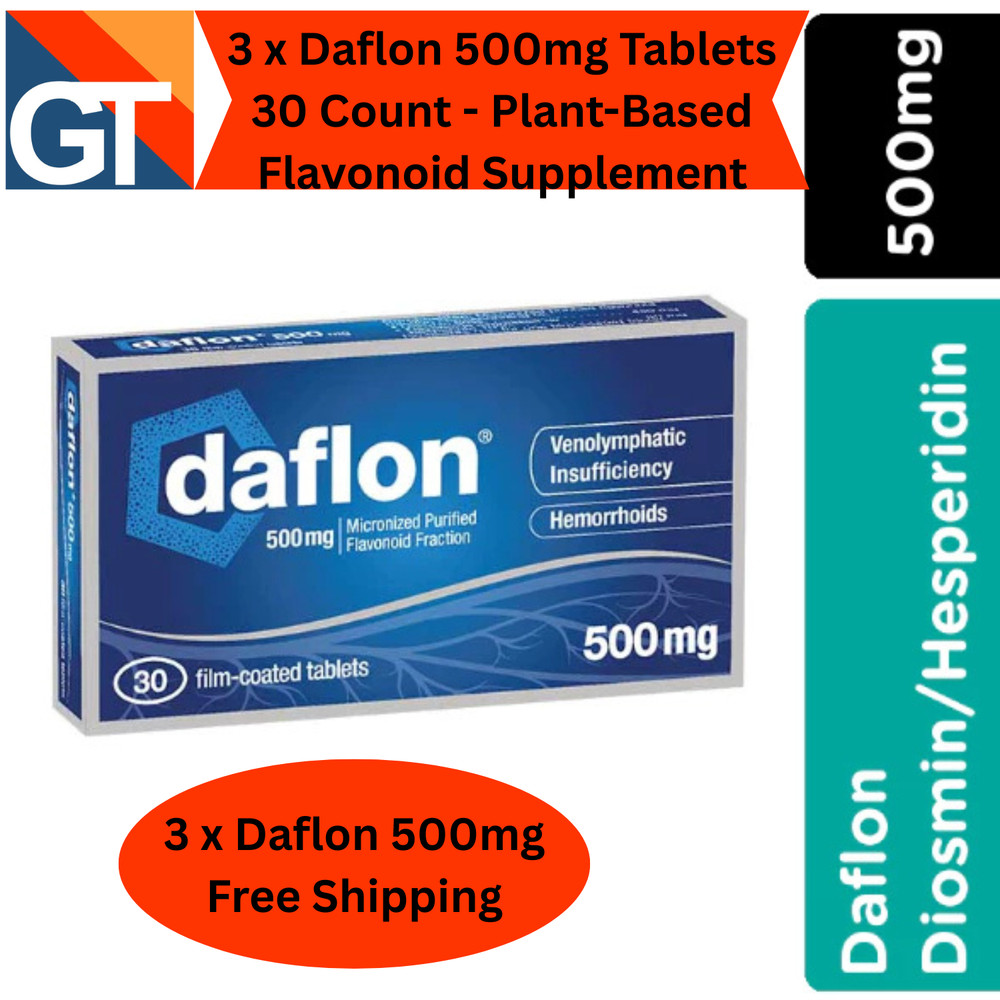 3 X Daflon 500mg Tablets 30 Count – Plant-Based Flavonoid Supplement Free Ship
