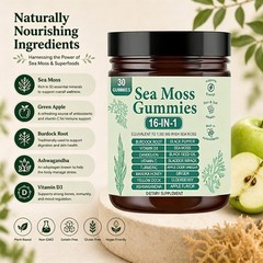 16 in 1 Organic Sea Moss Gummy | Irishmoss Extract 6000Mg | Green Apple Flavor