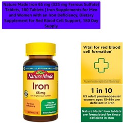 Iron 65 mg 325 mg Ferrous Sulfate Tablets, 180 Tablets | Iron Supplements for…