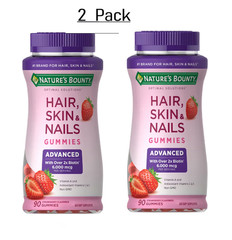 Nature’s Bounty Advanced Hair,Skin and Nails Gummies,Strawberry, 90 Ct ( 2 pack)