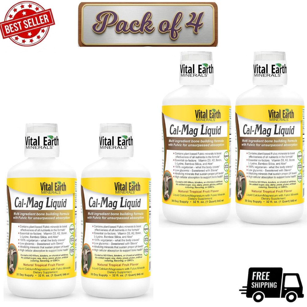 Vital Earth Minerals Cal-Mag Liquid Calcium Magnesium Citrate 32 oz 4 Pack Fruit