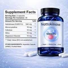 3X Nattokinase Supplement – 10800 FU 60 Capsules Per Serving Heart Circulation