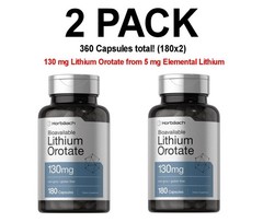 Horbaach Lithium Orotate, 2 PACK, 130 mg from 5 mg of Lithium, 180 Capsules