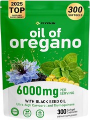 Oregano Oil 6000mg, 300 Softgels with Black Seed Oil, Immune Support Capsules