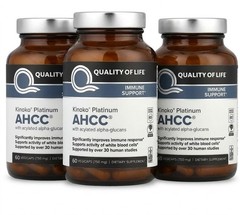 3 Pack Quality of Life Labs Kinoko Platinum AHCC 750 mg – 60 Capsules Each