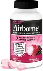 1000mg Vitamin C + Zinc Immune Support Supplement Chewable Tablets, Very Berr…