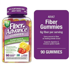 Fiber Advance Plant Based Prebiotic Fiber Supplement Gummies, Natural Fruit, 90