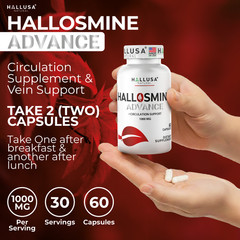 HALLOSMINE ADVANCE Diosmin 1000 mg – Varicose Veins Treatment for Legs – 60 caps