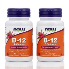 NOW Foods B-12 5000mcg with Folic Acid 60 Lozenges (PACK OF 2)