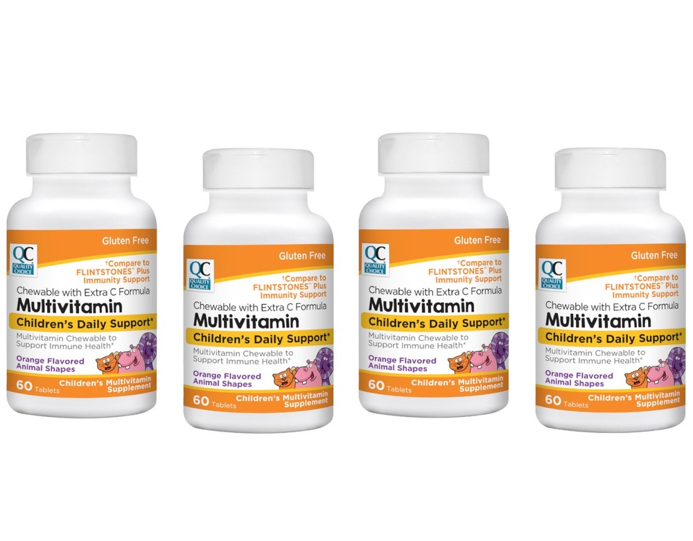 Quality Choice Children Chewable Multivitamins with Extra C, 60 Ct. – Pack of 4